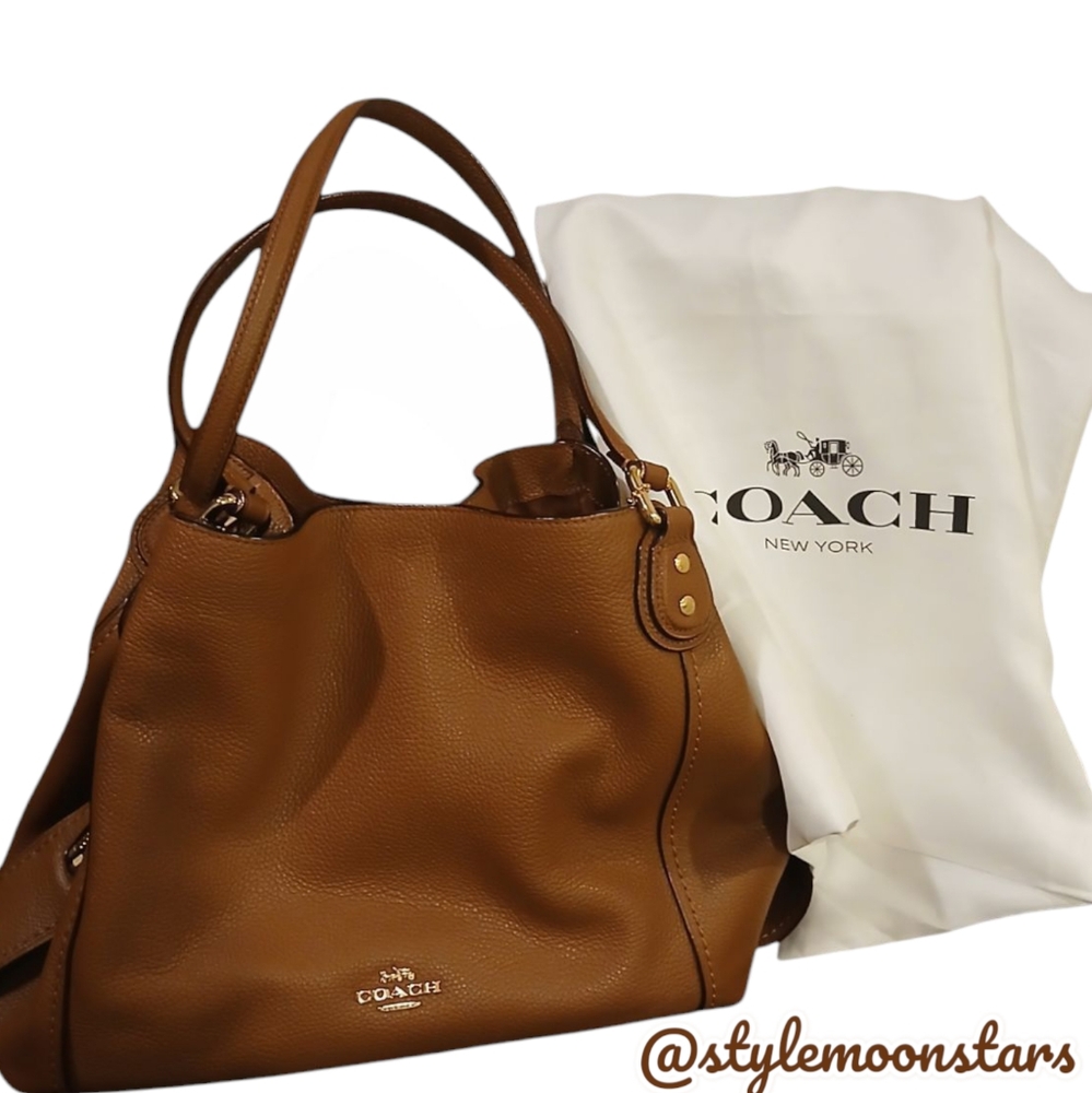 Coach Tan Leather Edie Bag with Slouchy Design Brand New Condition